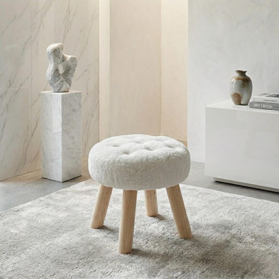 Blumen-Samthocker – Französischer Hocker für Schlaf- und Wohnzimmer – Ästhetischer Schuhwechselhocker – Niedlicher kleiner runder Hocker