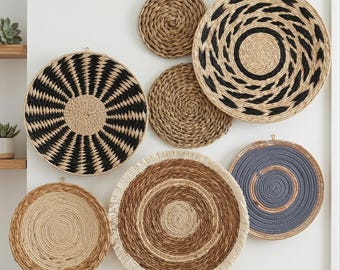 7 Piece Woven Wall Basket Decor, Boho Wall Art Set, Handwoven Wicker Baskets for Divine Feminine Home Decor, Rustic Farmhouse Wall Hanging