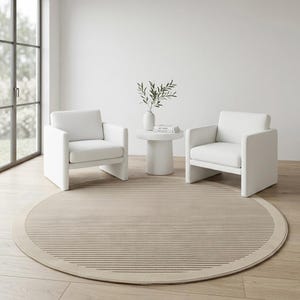 Modern Minimalist Round Rug for Bedroom, Soft Boho Circular Area Mat, Washable Scandinavian Living Room Decor, Non-Slip Bedside Throw Rug