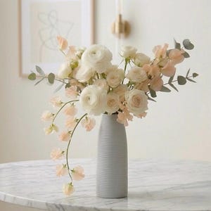 White Vase, Boho Ceramic Flower Pot, Modern Farmhouse Decor, Ribbed Bud Vase for Dried Flowers, Minimalist Shelf Sitter, New Home Gift