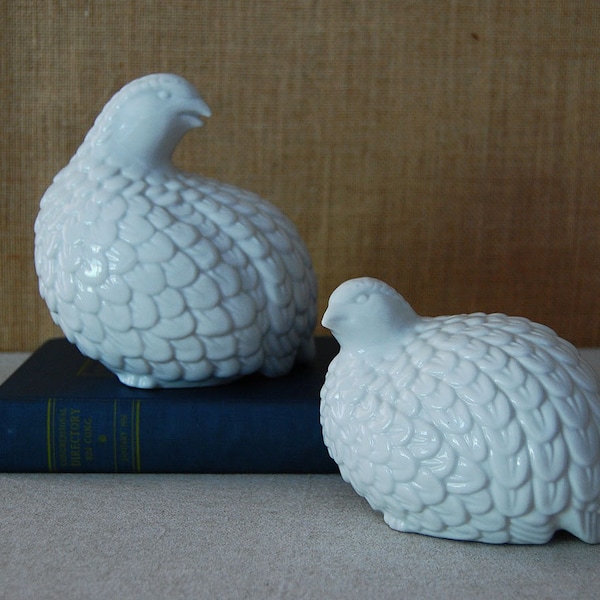 vintage pair of white ceramic quails