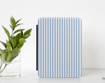 Kindle Case Pastel Blue Stripes, Interior Hand Strap, Paperwhite Edition, Colorsoft Edition