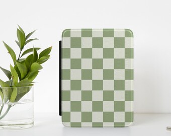Kindle Case Green Checkerboard, Interior Hand Strap, Paperwhite Edition, Colorsoft Edition