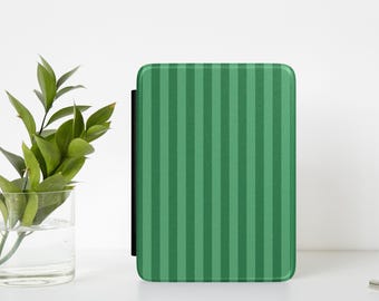 Green Kindle Case Striped, Interior Hand Strap, Paperwhite Edition, Colorsoft Edition