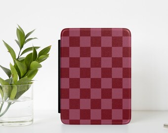 Kindle Case Burgundy Checkerboard, Interior Hand Strap, Paperwhite Edition, Colorsoft Edition