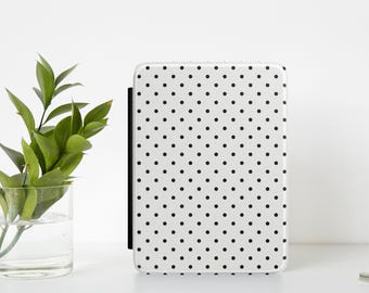 White Kindle Case Black Polka Dots, Interior Hand Strap, Paperwhite Edition, Colorsoft Edition