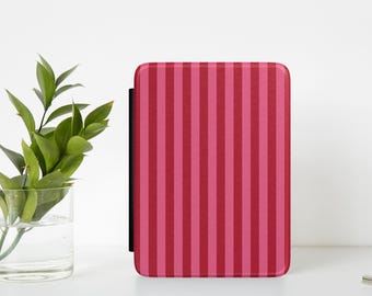 Kindle Case Red & Pink Stripes, Interior Hand Strap, Paperwhite Edition, Colorsoft Edition