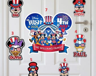 4th July Disney Cruise Ship Door Magnet, Mickey and Friends Fourth of July Patriotic Family Cruise Ship Stateroom Door
