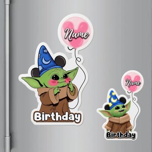 Personalized Star Wars Birthday Cruise Magnet, Sorcerer Baby Yoda Grogu Magnet, Birthday Grogu Balloon Stateroom Magnet, Disney Balloon
