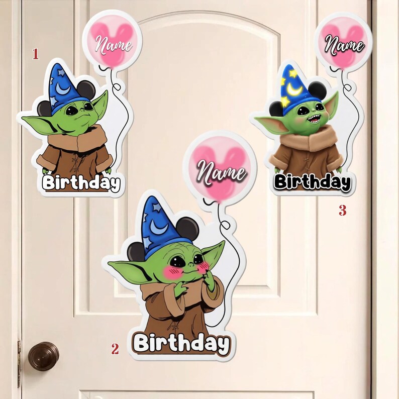 Personalized Star Wars Birthday Cruise Magnet, Sorcerer Baby Yoda Grogu Magnet, Birthday Grogu Balloon Stateroom Magnet, Disney Balloon
