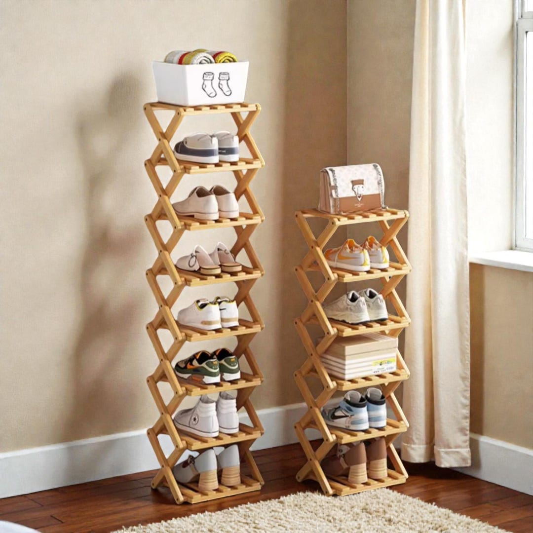 Bamboo Shoe Rack, Large Foldable Shoe Organizer, Entryway Storage Shelf ...