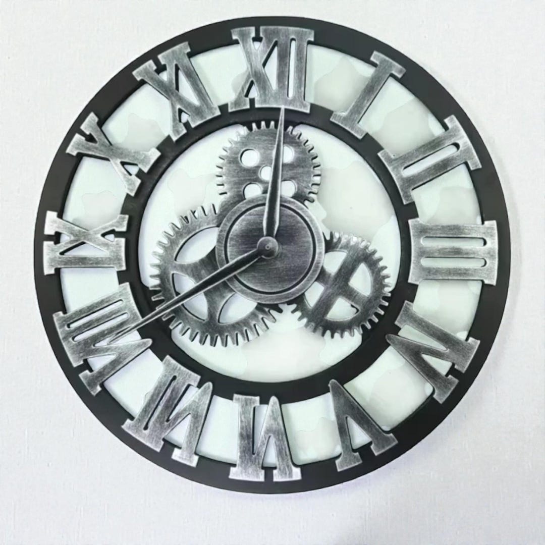 Industrial Gear Wall Clock Moving Gears Large Metal Rustic Steampunk ...