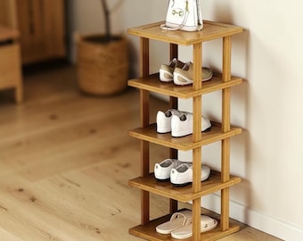 5 Tier Bamboo Shoe Rack Organizer Wooden Shoe Storage Shelf Narrow Entryway Shoe Stand Space Saving Corner Shoe Rack Home Storage