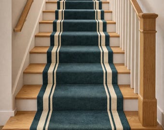 Wollen traploper, handgetuft gestreept tapijt, antislip traploper, modern gangkleed, aangepast formaat beschikbaar