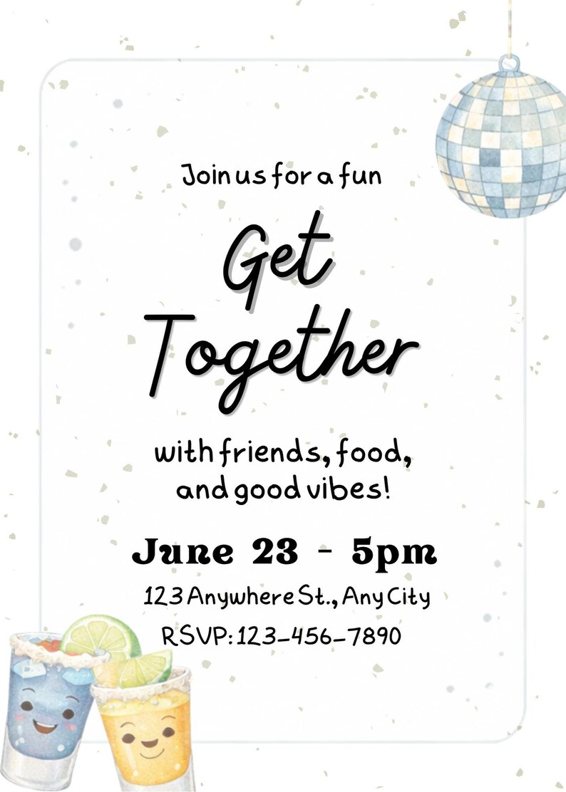 Retro Get Together Invitation Canva Template, Disco Ball Cocktail Party ...