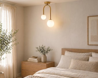 Nordic Glass Globe Ceiling Light, Minimalist LED Semi Flush Mount Lamp