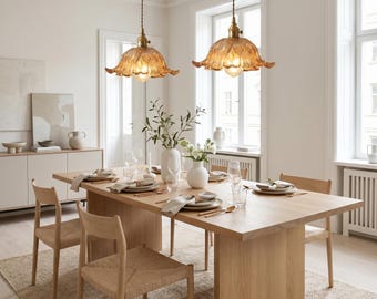 Lámpara colgante LED con forma de flor, lámpara colgante escultural de cristal ámbar.