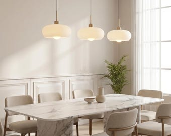 Lámpara colgante Bauhaus Nordic Vintage de mediados de siglo, color crema, con forma de huevo, ideal para el comedor.