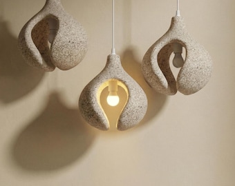 Lámpara colgante de piedra Japandi, lámpara colgante con textura Wabi Sabi, iluminación minimalista para isla de cocina.