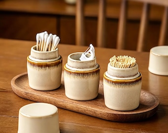 Handmade ceramic toothpick holder with lid, minimalist style cotton swab storage box, small storage jar, home decoration gift
