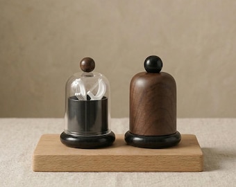 Porta stuzzicadenti moderno in legno di noce, dispenser minimalista in vetro, organizer da cucina in stile Wabi-Sabi, regalo per l'inaugurazione della casa.