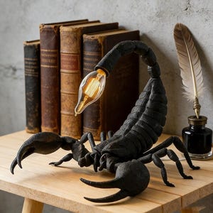Handcrafted Scorpion Table Lamp, Unique Pet Memorial Gift, Gothic Home Decor, Steampunk Scorpion Desk Light, Scorpio Zodiac Birthday Gift