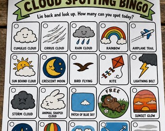 Cloud Spotting Bingo Printable Kids Outdoor Sky Watching Game Nature Activity PDF