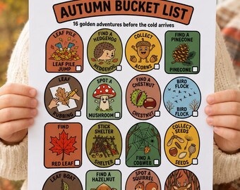 Autumn Bucket List Printable for Kids, Fall Outdoor Activity Checklist PDF