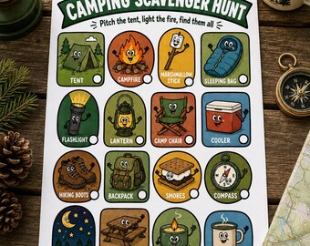 Camping Scavenger Hunt Printable for Kids, Camping Activity Game, Outdoor Family Trip P