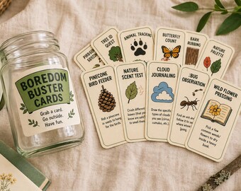 50 Outdoor Activity Cards Printable Kids Screen Free Boredom Buster Nature Games 4-8