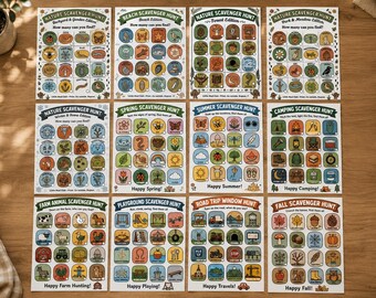 Paket mit 12 ausdruckbaren Schnitzeljagd-Vorlagen für Kinder, Outdoor-Naturaktivitäten (PDF)