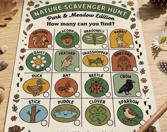 Nature Scavenger Hunt Printable Kids | Park & Meadow Edition | Outdoor Activity Sheet | Instant Download PDF