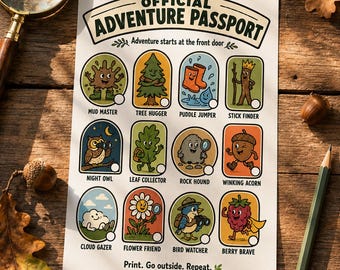 Printable Nature Scavenger Hunt Badge Log | Outdoor Adventure Kids Activity | Screen-Free Family Game