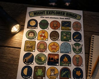 Night Explorer Bingo Printable Kids | Stargazing Outdoor Game | After Dark Nature Activity Print