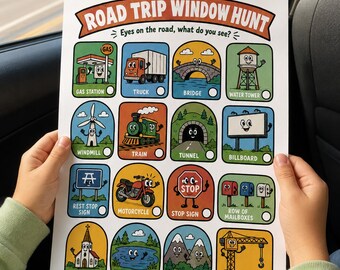 Road Trip Scavenger Hunt Printable for Kids, Car Ride Travel Activity Game PDF
