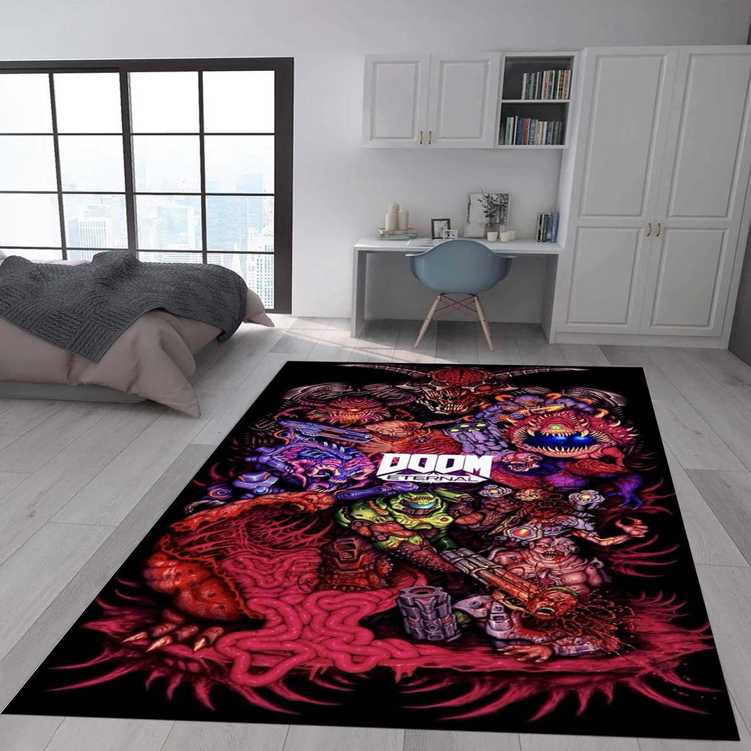 A Rug Hell Doom Eternal Area Rug Hell Walker Gaming Room Decor Doom Slayer Video ...