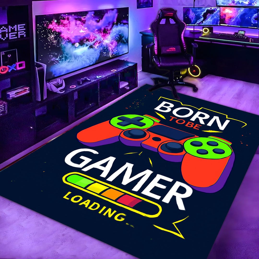Rustic Gamer Picures Retro Gamer Area Rug Vintage Gaming Room Decor Sci-fi Warrior Floor Mat ...