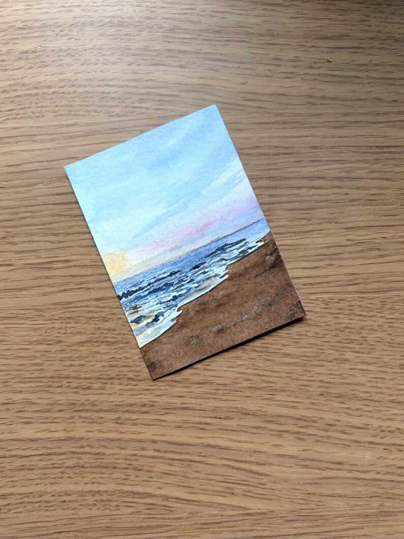 Original ACEO Watercolor Painting Beachsunset – Mini Seascape Art ...