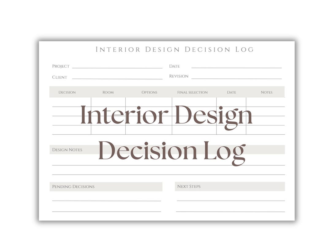 Interior Design Decision Log Printable PDF | Client Selections & Notes ...