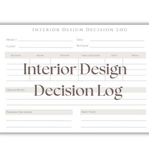Interior Design Decision Log Printable PDF | Client Selections & Notes Sheet