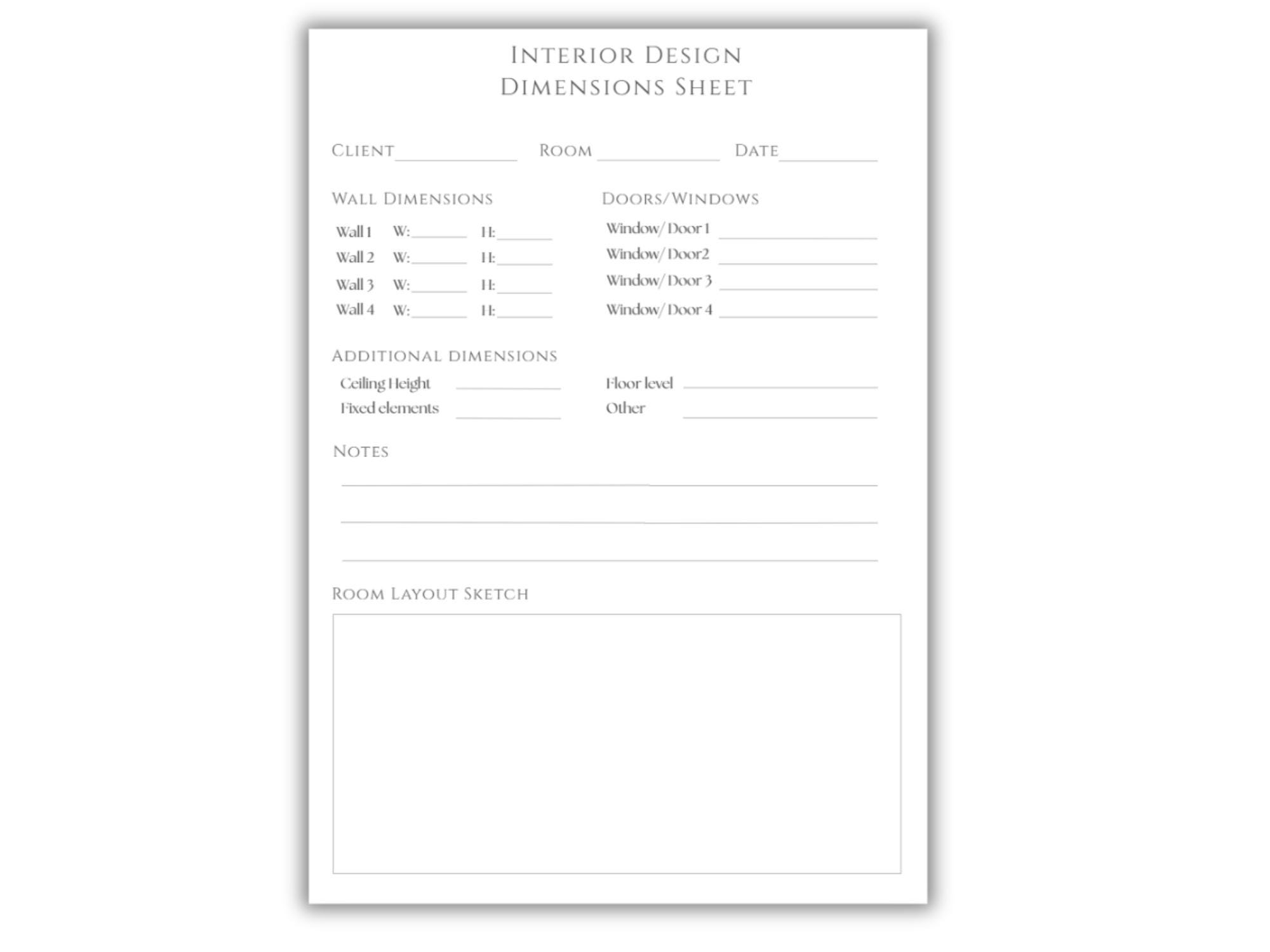 Interior Design Dimensions Sheet | Room Layout Planner Printable | Site ...