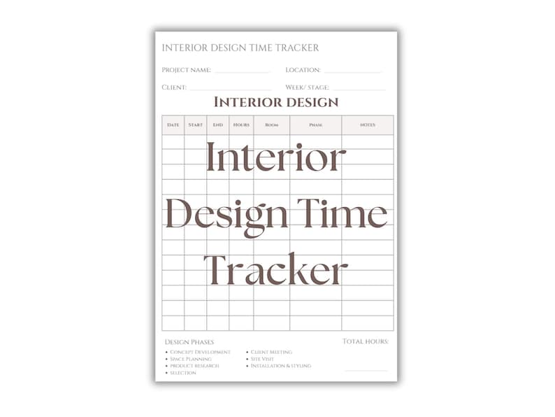 Interior Design Time Tracker | Client Project Log Template | Instant ...