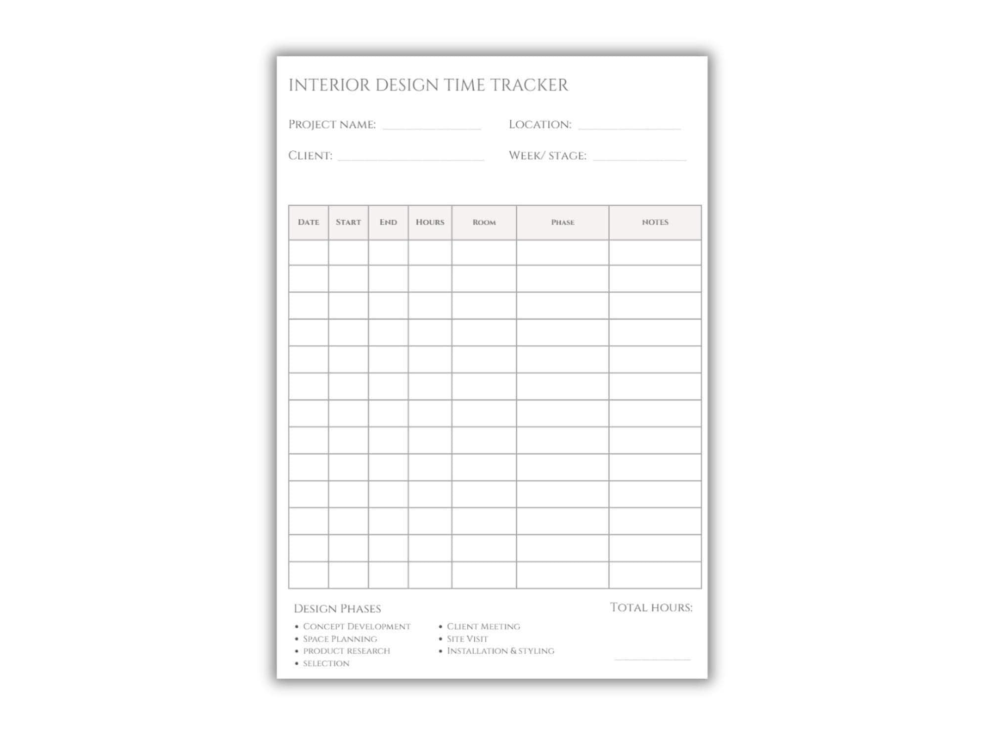 Interior Design Time Tracker | Client Project Log Template | Instant ...