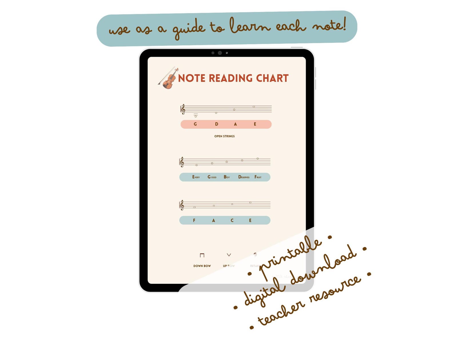 Violin Note Reading Chart for Beginners Printable | Learn Violin Notes ...