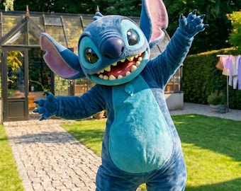 Stitch Mascottekostuum blauw alien harig pak volwassen blauw, cosplay Halloween-feestoutfit