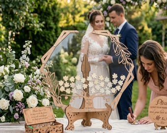 Tree with Leaves Personalized Wedding Guest Book Alternative - Rustic Decorations Wedding Guest Sign in Drop Box, Wedding Keepsake Decor