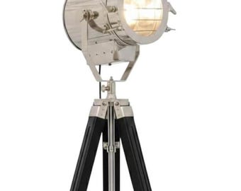 Lámpara de pie trípode náutica, foco cromado vintage, lámpara de pie industrial de 65 pulgadas