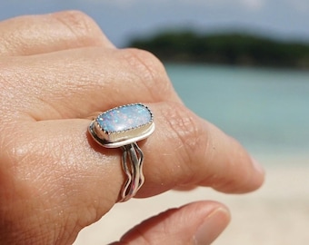 Opal Sterling Silver Ring, Sz 7.5