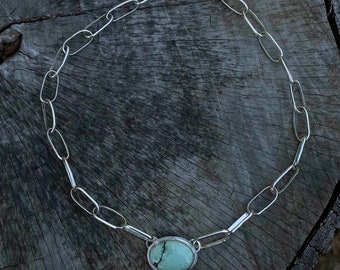 Handmade Sterling Silver Variscite Necklace: Butterfly Wing Gemstone