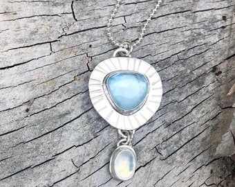 Handcrafted Sterling Silver Necklace with aquamarine and moonstone.